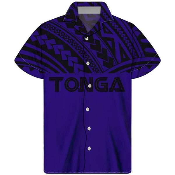 Chemises décontractées pour hommes HYCOOL Tonga Tattoo Imprimer Bleu Marine Vintage Manches courtes Hommes Chemise Bouton Up Oversize Hawaiian Beach Cust235u