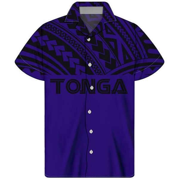 Chemises décontractées pour hommes HYCOOL Tonga Tattoo Imprimer Bleu Marine Vintage Manches courtes Hommes Chemise Bouton Up Oversize Hawaiian Beach Cust302D