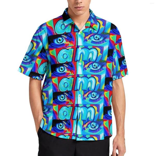 Chemises décontractées pour hommes Je suis oeil graffiti yeux peints art chemise de vacances hawaïenne blouses esthétiques homme imprimé 3XL 4XL