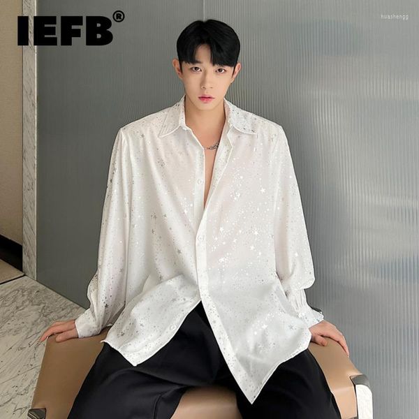 Chemises décontractées pour hommes IEFB Style coréen Homme Chemise à manches longues à cinq branches Star Trend Solid Color Top Single Breasted Vêtements pour hommes