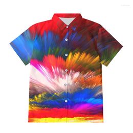 Casual shirts voor heren IFPD EU -maat Mode Knop 3D Kleurrijke Splash Paint Print Tie Dye Unisex Man/Domans Korte Mouw Tops Hiphop