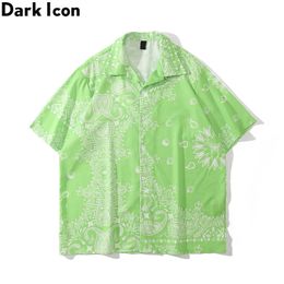 Chemises décontractées pour hommes Ikon Gelap Hijau Bandana Kemeja Pria Musim Panas Streetwear Polo Kemeja Hawaii Wanita Z0224