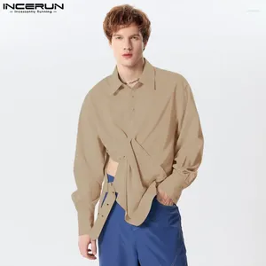 Chemises décontractées pour hommes Incerun irrégulier de couleur unpel à manches longues à manches longues Streetwear Men Vêtements 2024 Fashion Camisas S-5XL