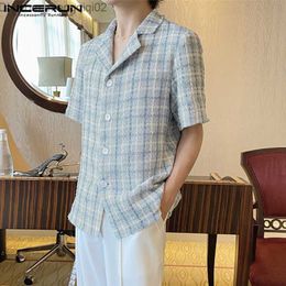 Casual overhemden voor heren INCERUN Effen overhemd voor heren Polokraag Korte mouw Knoop Straatkleding Casual overhemd 2023 Zomer Koreaanse mode Heren S-5XL Z230713