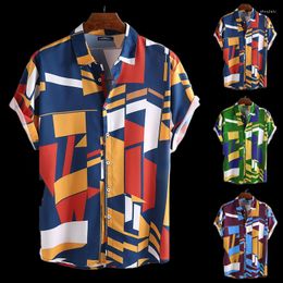 Chemises décontractées pour hommes INCERUN été hommes chemise de plage imprimé géométrique à manches courtes revers cou bouton loisirs hawaïen 2022 Streetwear S-5XL