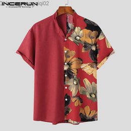 Camisas casuales para hombres INCERUN Tops 2023 New Korean Men's Vintage Solid Patch Work Ink Print Shirt Casual para hombres Camisa de manga corta S-5XL Z230713