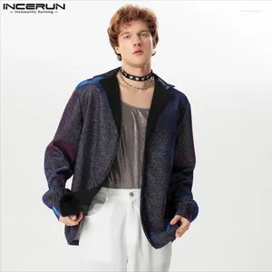 Chemises décontractées pour hommes Incerun Tops 2024 American Style Men Glitter tissu Patchwork Fashion Party Party Long Manched Blouse S-5XL