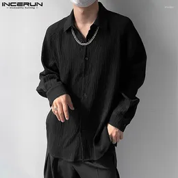 Camisetas casuales para hombres Incerun Tops 2024 Men de estilo coreano Diseño de textura sólida PLATIS