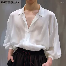 Chemises décontractées pour hommes Incerun Tops 2024 Style coréen beau sexy légèrement transparent streetwear mâle chemisier à manches longues S-5XL