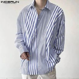 Casual shirts voor heren Incerun Tops 2024 Koreaanse stijl gestreepte patchwork Design Streetwear Male man met lange mouwen Rapel Blouse S-5XL