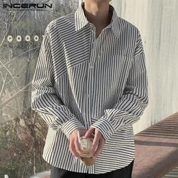 Casual shirts voor heren Incerun Tops 2024 Koreaanse stijl knappe onregelmatige streepontwerp Stijlvolle mannelijke revers Lapel lange mouwen blouse S-5XL