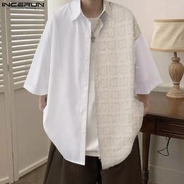 Chemises décontractées pour hommes Incerun Tops 2024 Style coréen Men Tassel Jacquard Patchwork épaule bien ajusté le chemisier à manches courtes S-5xl