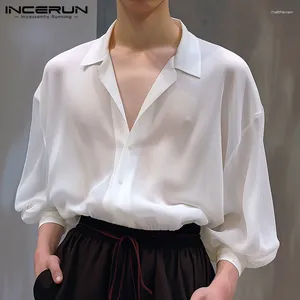 Chemises décontractées pour hommes Incerun Tops 2024 Style coréen Sexy Personnalité légèrement transparente All-Match Blouse à manches longues S-5XL