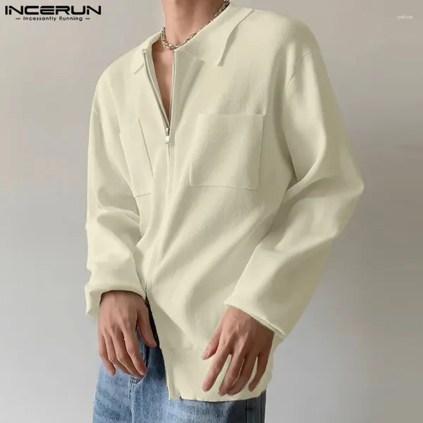 Chemises décontractées pour hommes Incerun Tops 2024 Style coréen Handome Double Head Zippered Abel Leisure Simple Street Long à manches longues S-5XL