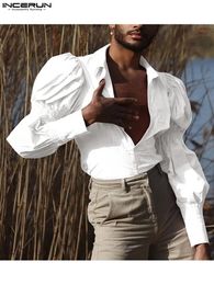 Casual overhemden voor heren INCERUN Tops Amerikaanse stijl heren effen blouse met bladermouwen Modefeestshows Mannelijke losse overhemden met lange mouwen S5XL 231011