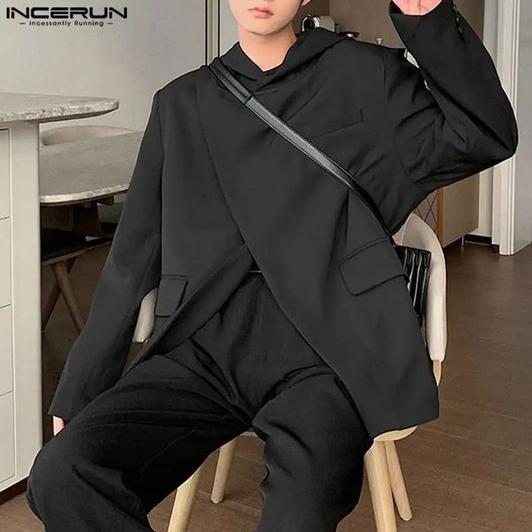 Chemises décontractées pour hommes Incère Tops Corée de style coréen Hels Hommes Hooded Diagonal Plaquet Design Suit Solid All-Match Blazer décontracté S-5XL 231023