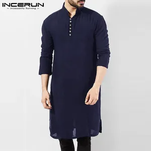 Chemises décontractées pour hommes Incerun Vintage Men Shirt Coton Collier de support à manches longues Streetwear Streetwear Retro Muslim Kaftan 2024