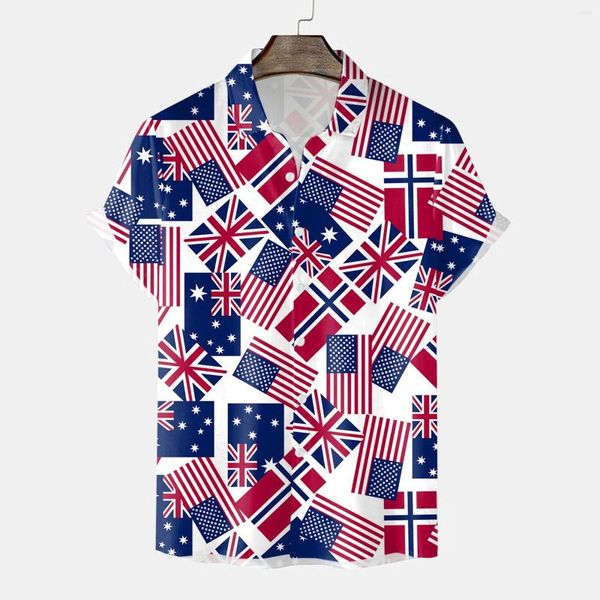 Camisas informales para hombre, camisetas gráficas del Día de la Independencia, Blusas con cuello en V de manga corta de verano para hombre, jersey con botones de la bandera americana del 4 de julio