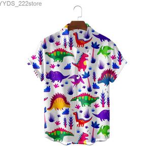 Casual shirts voor heren Interessant Dinosaur Swallow Shirt 3D Printing Casual Mens Summer Beach Shirt SHIMEVEED SHIRVEED Mode Heren Vocal Flip Collar Camissa YQ240422