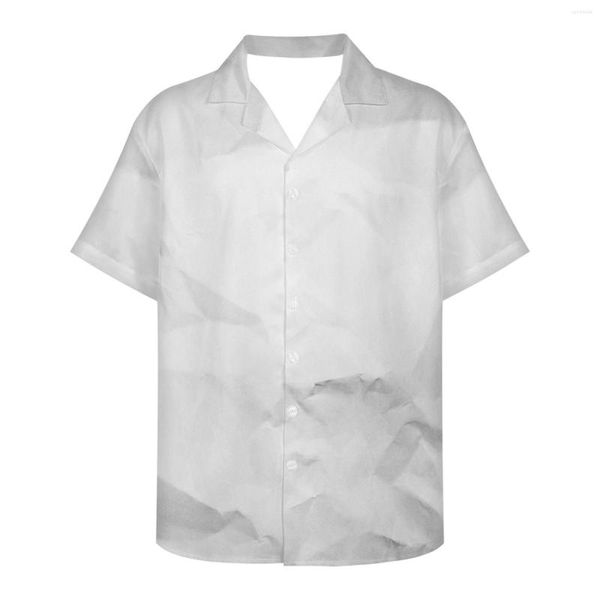 Camisas casuales para hombres Patrón de papel arrugado interesante Moda de verano para hombres Camisa hawaiana de manga corta con botones Playa Aloha 5XL Vacaciones