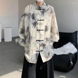 Chemises décontractées pour hommes Irabeezt Chemise rétro col montant imprimé style chinois boutonné chemisiers à manches longues 2024 vêtements masculins haut