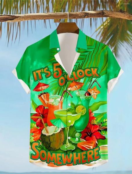 Chemises décontractées pour hommes, il est à 5 heures quelque part quelque part PARROT Resort Hawaiian 3d Imprimé Shirt Bouth Up Short Summer Summer Beach Vacation Wear