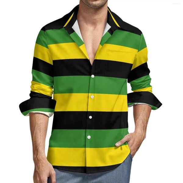 Camisas casuales para hombres Jamaica Flag Stripes A-Line Dress Camiseta Hombre Harajuku Spring Blusa suelta de manga larga Tapa gráfica de gran tamaño