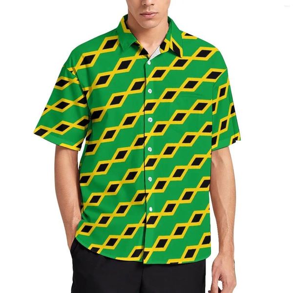 Camisas informales para hombre, bandera jamaicana, camisa de vacaciones a la moda, blusas hawaianas novedosas, patrón masculino de talla grande 3XL 4XL