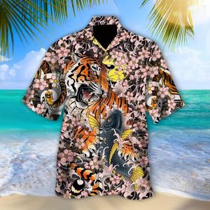 Chemises décontractées pour hommes Japon Culture Tigre Tatouage 3DPrint Hommes Été Plage Chemise Hawaïenne À Manches Courtes Lâche Streetwear Surdimensionné Chemise