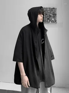 Chemises décontractées pour hommes japon à capuche glace soie haut à manches courtes hommes femmes été amoureux tendance Blouse Hip Hop Harajuku veste surdimensionnée