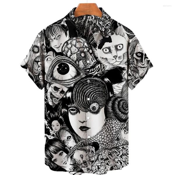 Camisas casuales para hombres Japón Horror Manga Junji Ito Camisa 3D Impreso Tomie Girl Hawaiian Summer Beach Manga corta Tops de gran tamaño