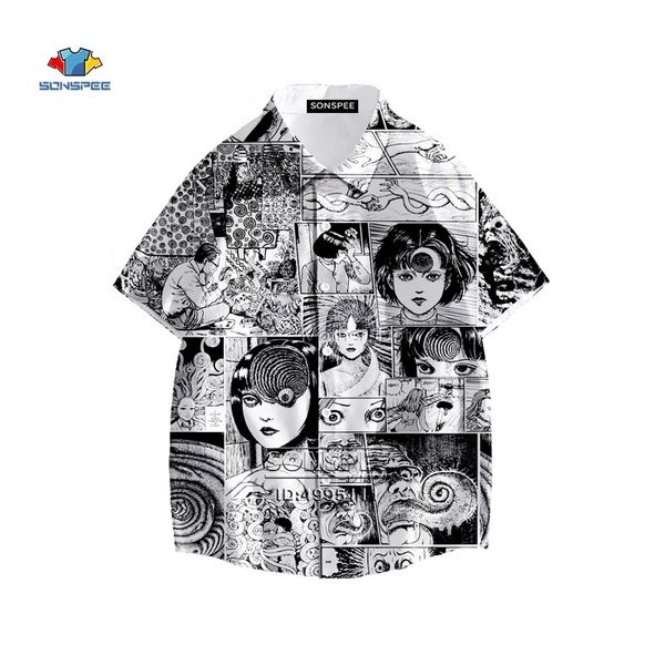 Camisas casuales para hombres Japón Horror Manga Junji Ito Camisa 3D Impreso Tomie Girl Camisa hawaiana Verano Casual Camisas de playa Manga corta Tops de gran tamaño 230411