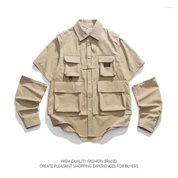 Camisas casuales para hombres Japón Ropa de montaña al aire libre Camisa de trabajo desmontable Hombres Primavera Otoño Blusa de caza de gama alta Chaqueta Carga multifuncional