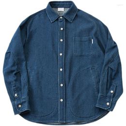 Chemises décontractées pour hommes Japonais Automne et hiver Indigo Texture Tissu Denim Chemise Mode Couleur Solide Manches longues Veste de lavage en vrac