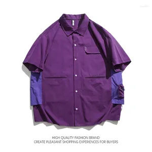 Casual overhemden voor heren, Japanse kleur bijpassende cargo-shirt Cityboy Safari Multi Pocket korte mouwen voor zomerstraat, losse unisex blouse