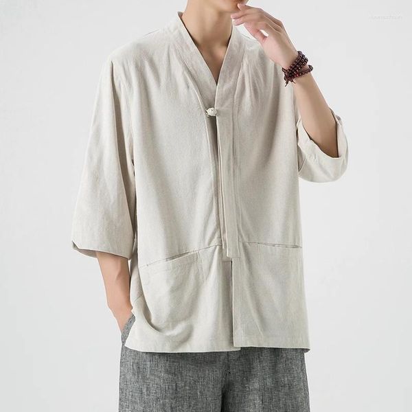 Camisas casuales para hombres Kimono Kimono camisa retro Tang Plato Botón Chaqueta Harajuku Tops 5xl 2023 Verano