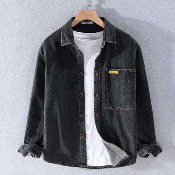 Chemises décontractées pour hommes Chemise en denim à manches longues japonaise Printemps et automne Thin Tops Mâle Classique Coton Cowboy Veste Marque Vêtements