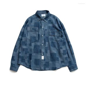 Camisas casuales para hombres Costura retro japonesa Estilo étnico Camisa suelta de manga larga Abrigo a cuadros de primavera y otoño