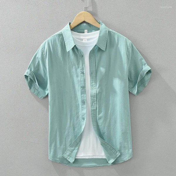 Chemises décontractées pour hommes chemises à manches courtes simples japonaises pour popline à manches courtes en coton à la mode