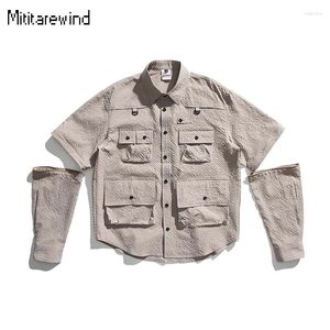 Chemises décontractées pour hommes Shirt de fret de style japonais Men de la mode Spring Male Male Longable Khaki Multi-poche lâche