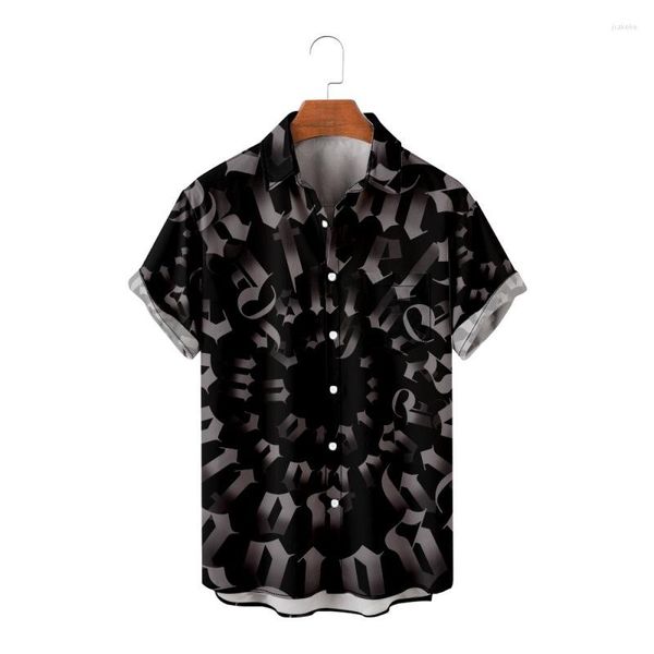 Chemises décontractées pour hommes Style japonais Hommes Black Street Wear Chemise hawaïenne Plage Été Manches courtes Harajuku Hip Hop Aloha Lettre Imprimer