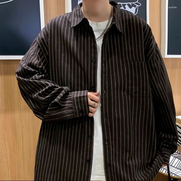 Camisas informales para hombre, camisa de manga larga a rayas de estilo japonés, chaquetas holgadas y bonitas drapeadas para estudiantes, Tops para hombre, ropa masculina