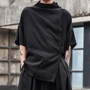 Chemises décontractées pour hommes Japonais élégant rétro Harajuku bouton Blouses hommes à cinq points manches petit col montant lâche grande taille chemise coréenne 231201