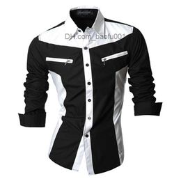 Chemises décontractées pour hommes jeansian printemps automne caractéristiques chemises hommes chemise décontractée à manches longues Slim Fit mâle fermeture éclair décoration (pas de poches) Z018 Z230707