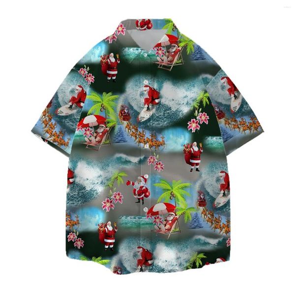 Camisas casuales para hombres Jumeast 3D Impreso Santa Claus Hombres Hawaiian Aloha Palm Leaf Beach Flor Navidad Reno Mujeres Blusa Baggy Shorts