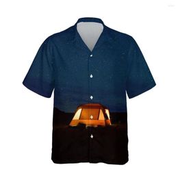 Casual shirts voor heren Jumeast 3D Gedrukte ster Sky Hiking Camping Hawaiiaans shirt Men Forest Camp Korte mouw Heren mode streetwear