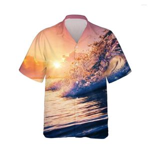 Camisas casuales para hombres Jumeast 3d Sea Wave Sunset Impreso Camisa hawaiana Hombres Manga corta Ocean Sky Moda para tops sueltos Ropa de playa