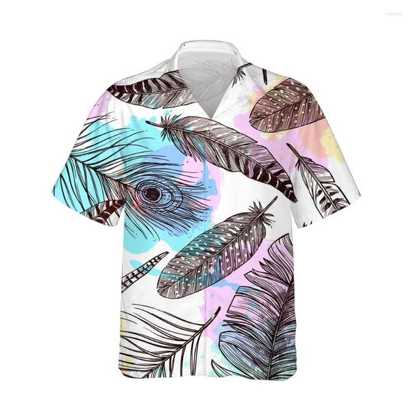 Chemises décontractées pour hommes Jumeast 3D Tendance Paon Plume Imprimé Mens Chemise Hawaïenne À Manches Courtes Mode Colorée Pour Hommes Lâche Streetwear