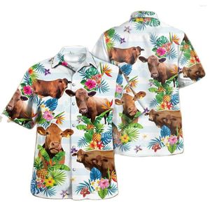 Chemises décontractées pour hommes Jumeast Beefmaster Cattle Lovers Tropical Flower Men Hawaiian Shirt Holstein Friesian Beach Blouse Farm Clothes Farmer