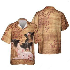 Chemises décontractées pour hommes Jumeast Farm Pig 3D Imprimé Hommes Hawaiian Vintage 90s Beach Shirt Floral Corn Graphic Blouses Camisa Social Youth Clothes